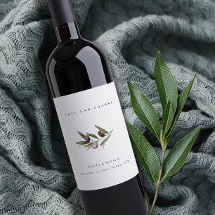 Rustic Minimal Olive Branch Foliage Wedding Thanks Wine Label