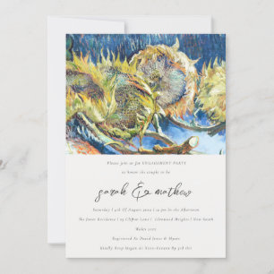 Rustic Minimal Script Yellow Sunflower Engagement Invitation