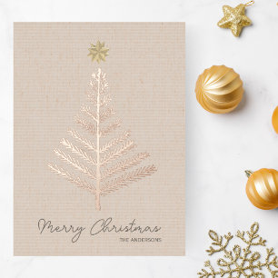 Rustic Minimalist Hand Drawn Tree Christmas Foil Holiday Card