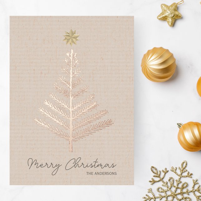 Rustic Minimalist Hand Drawn Tree Christmas  Foil Holiday Card (Creator Uploaded)