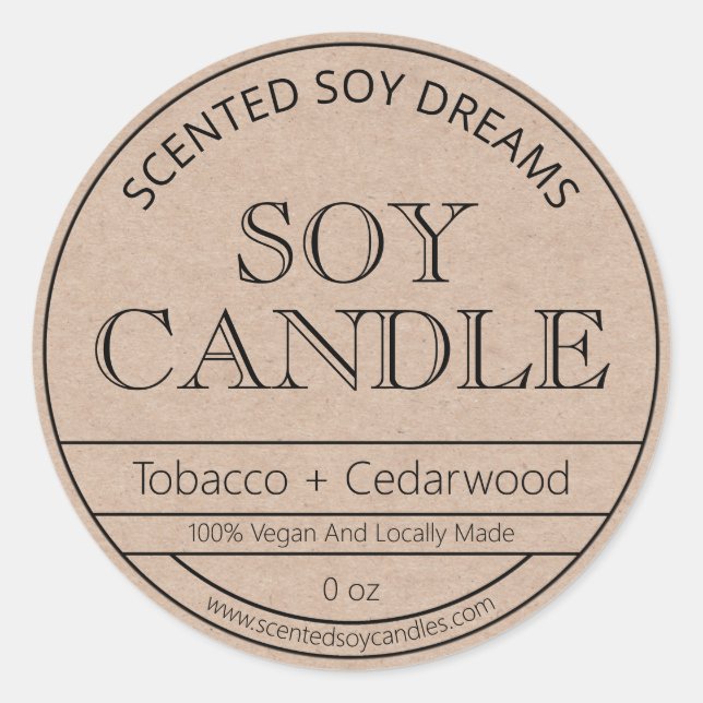 Rustic Minimalist Kraft Paper Soy Candle Labels (Front)