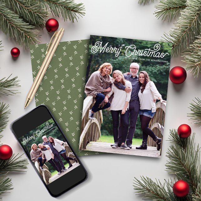 Rustic Minimalist Merry Christmas Typography Photo Holiday Card (Creator Uploaded)