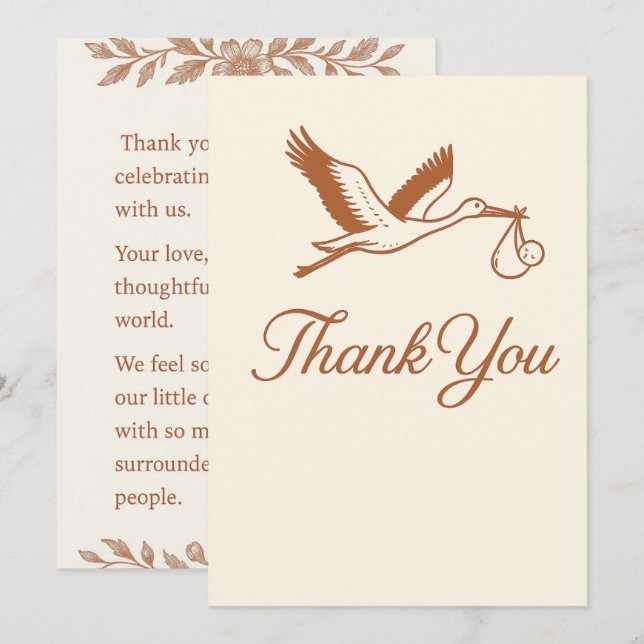 Rustic Minimalist Stork Baby Shower Invitation (Front/Back)