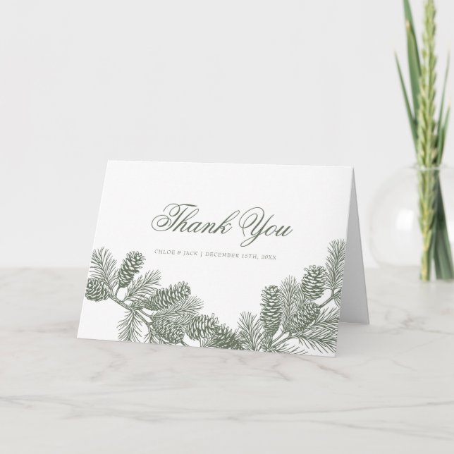 Rustic Minimalist Winter Greenery Thank You Card (Front)
