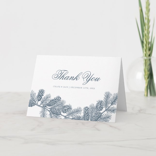Rustic Minimalist Winter Greenery Thank You Card (Front)