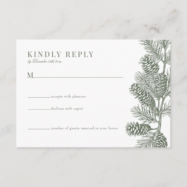 Rustic Minimalist Winter Wedding RSVP Cards (Front)