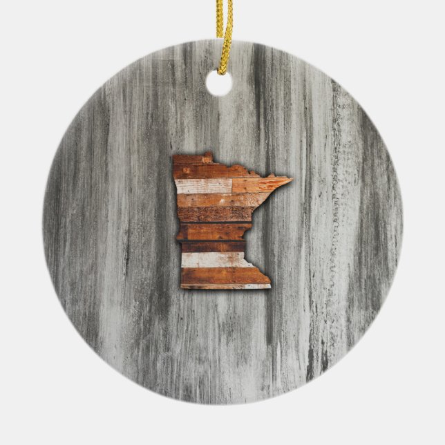 Rustic Minnesota Shape Ceramic Ornament (Front)