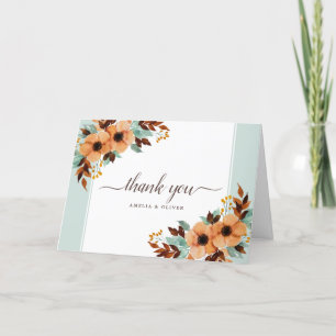 Rustic Mint and Brown Floral Wedding Thank You Card