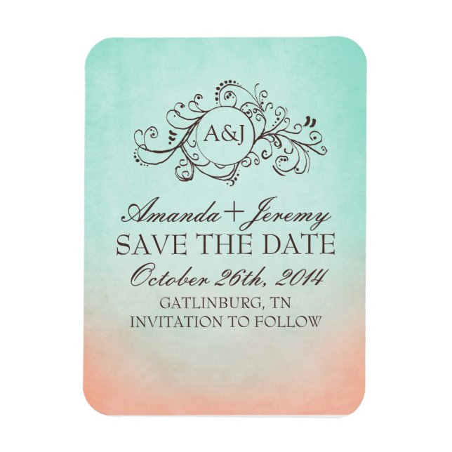 Rustic Mint and Peach Bohemian Save The Date Magnet (Vertical)
