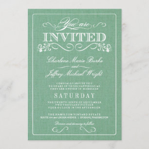 Rustic Mint Green Burlap Wedding Invitations