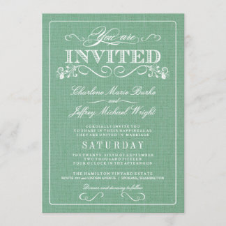 Rustic Mint Green Burlap Wedding Invitations