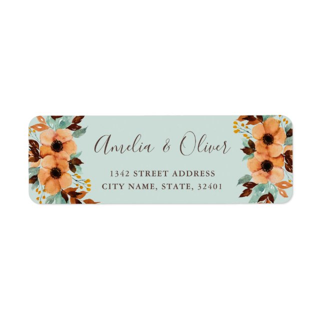 Rustic Mint Green Floral Mariage Adresse de retour (Devant)