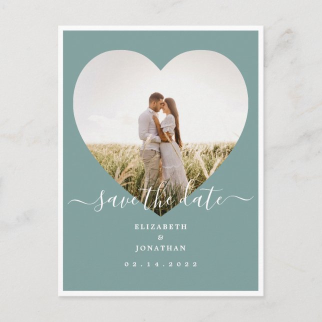 Rustic Mint Green Wedding Photo Save The Date Announcement Postcard (Front)