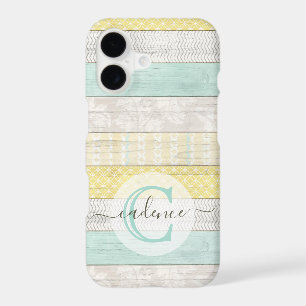 Rustic Mint & Yellow Boho Geo Modern Personalized