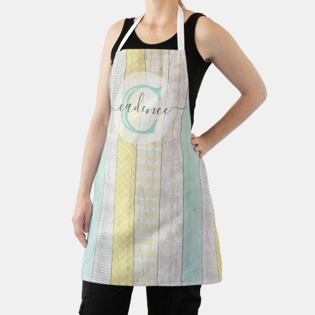 Rustic Mint & Yellow Boho Geo Modern Personalized Apron (Insitu)