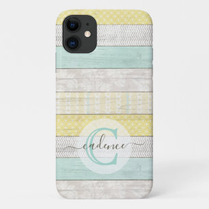 Rustic Mint & Yellow Boho Geo Modern Personalized iPhone 11 Case