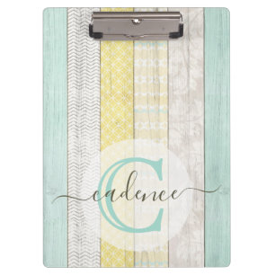 Rustic Mint & Yellow Boho Geo Modern Personalized Clipboard
