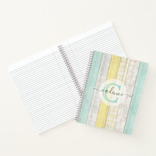 Rustic Mint & Yellow Boho Geo Modern Personalized Notebook