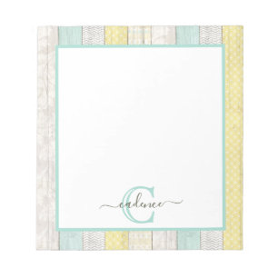 Rustic Mint & Yellow Boho Geo Modern Personalized Notepad