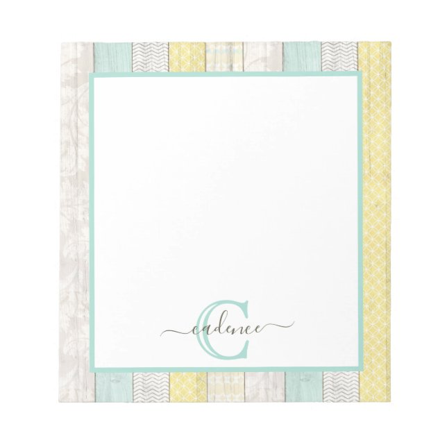 Rustic Mint & Yellow Boho Geo Modern Personalized Notepad (Front)