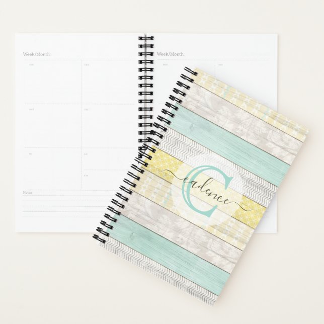 Rustic Mint & Yellow Boho Geo Modern Personalized Planner (Display)