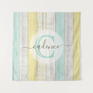 Rustic Mint & Yellow Boho Geo Modern Personalized Tapestry