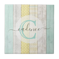Rustic Mint & Yellow Boho Geo Modern Personalized