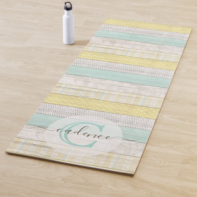 Rustic Mint & Yellow Boho Geo Modern Personalized Yoga Mat (In Situ)