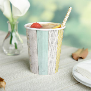 Rustic Mint & Yellow Boho Geometric Modern Cottage Paper Cups