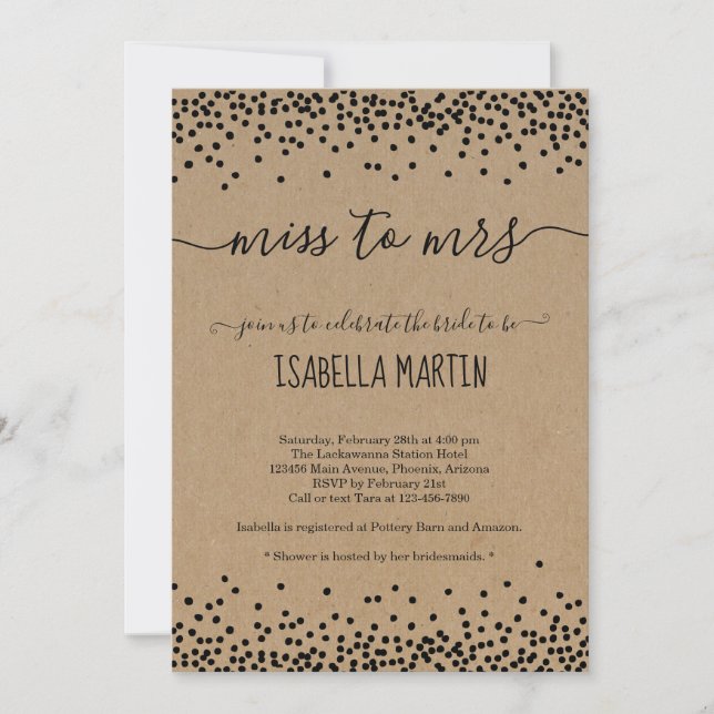 Rustic Miss to Mrs Bridal Shower Invitation -Kraft (Front)