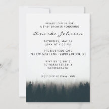 Rustic Misty Forest PineTrees Woodland Baby Shower