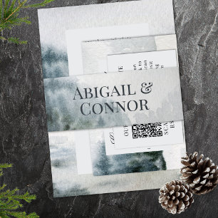 Rustic Misty Mountain Lake Watercolor Invitation Belly Band