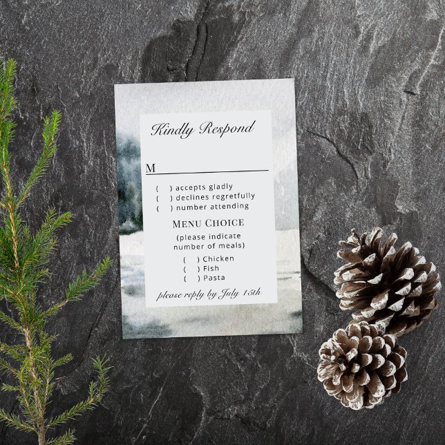 Rustic Misty Mountain Lake Watercolor RSVP Card (Creator Uploaded)