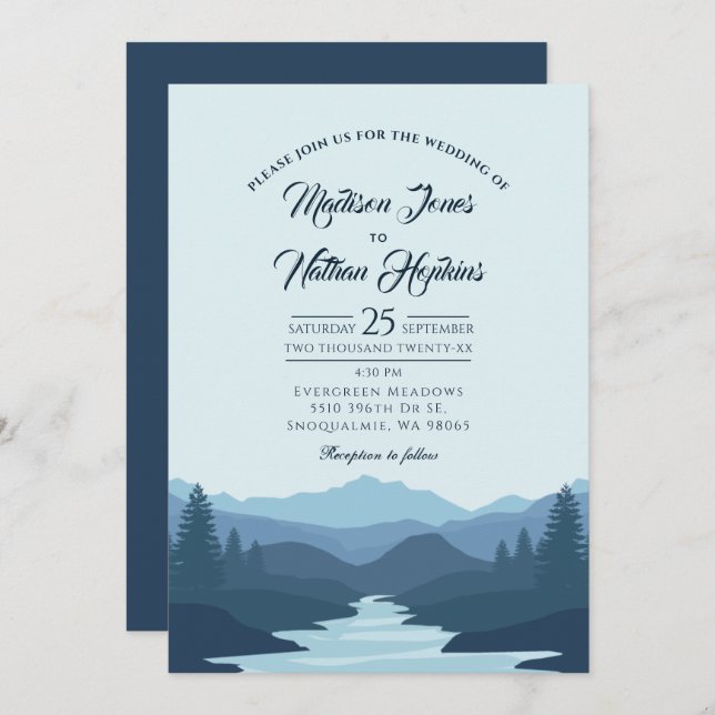 Rustic Misty Mountains Wedding Invitation (Front/Back)