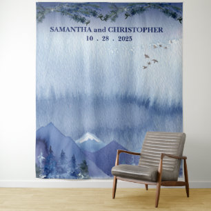 Rustic Misty Pine Forest Wedding Photo Backdrop Tapestry