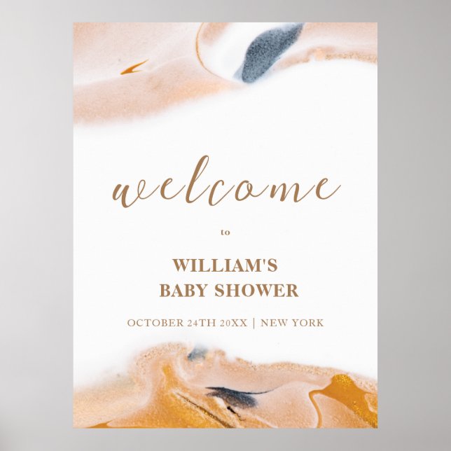 Rustic Modern Abstract Baby Shower Welcome  Poster (Front)