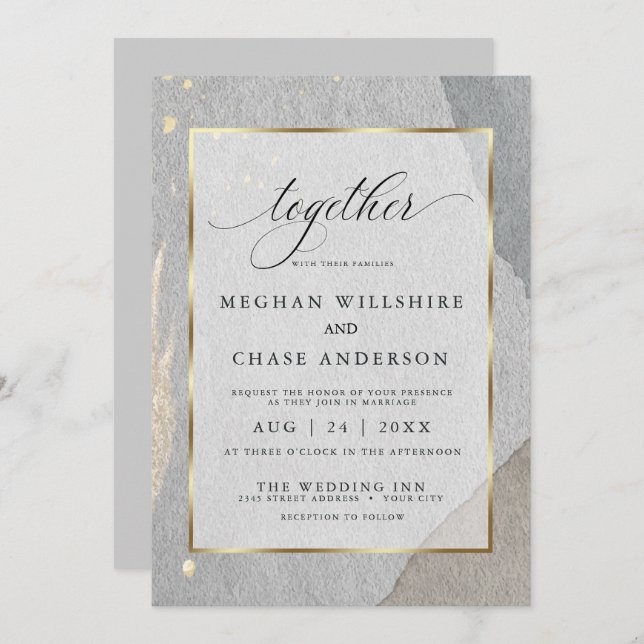 Rustic Modern Abstract Grey Watercolor Invitation (Front/Back)