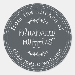 Rustic Modern Baked Goods Blueberry Muffins Black Classic Round Sticker