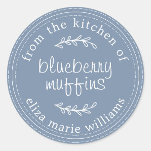Rustic Modern Baked Goods Blueberry Muffins Blue C Classic Round Sticker