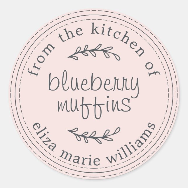 Rustic Modern Baked Goods Blueberry Muffins Pink Classic Round Sticker (Front)