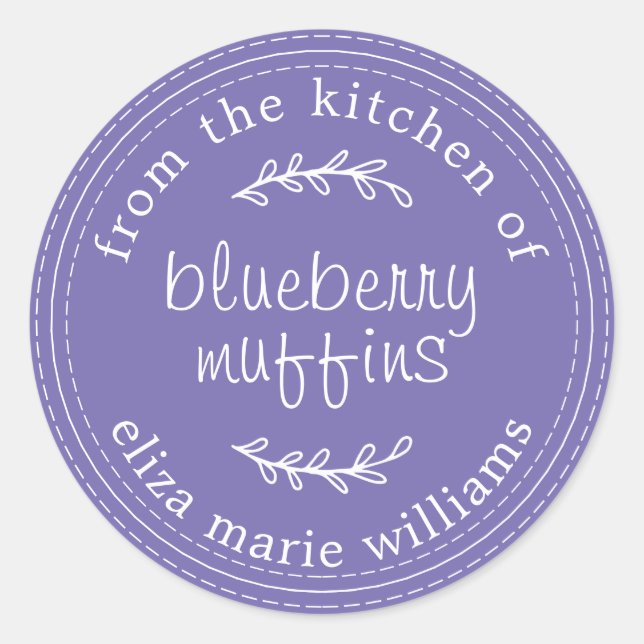 Rustic Modern Baked Goods Blueberry Muffins Purple Classic Round Sticker (Front)