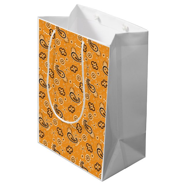 Rustic Modern Bandana Orange Pattern Fun Medium Gift Bag (Back Angled)