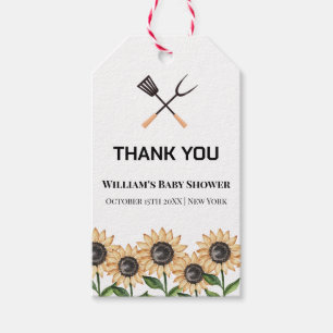 Rustic Modern BBQ Sunflower Baby Shower Gift Tags