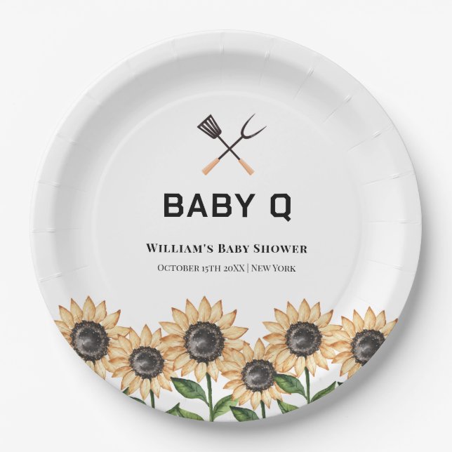 Rustic Modern BBQ Sunflower Baby Shower  Paper Plate (Front)