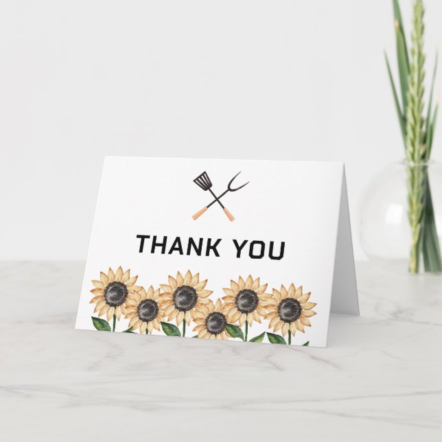 Rustic Modern BBQ Sunflower Baby Shower  Thank You Card (Front)