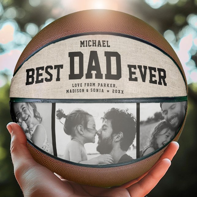 Rustic Modern BEST DAD EVER Cool Photo Collage Basketball (Creator Uploaded)
