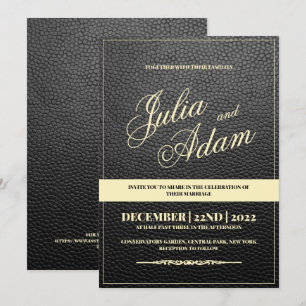 Rustic Modern Black Leather Wedding Invitation