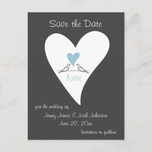 Rustic Modern Blue Heart Wedding Save The Date Announcement Postcard