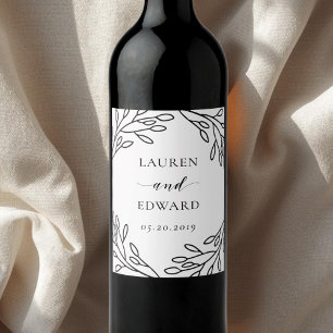 Rustic Modern Botanical Wreath Wedding Wine Label