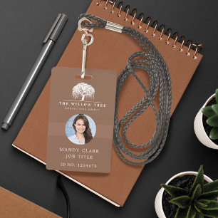 Rustic Modern Brown & White Willow Tree Logo Photo Badge
